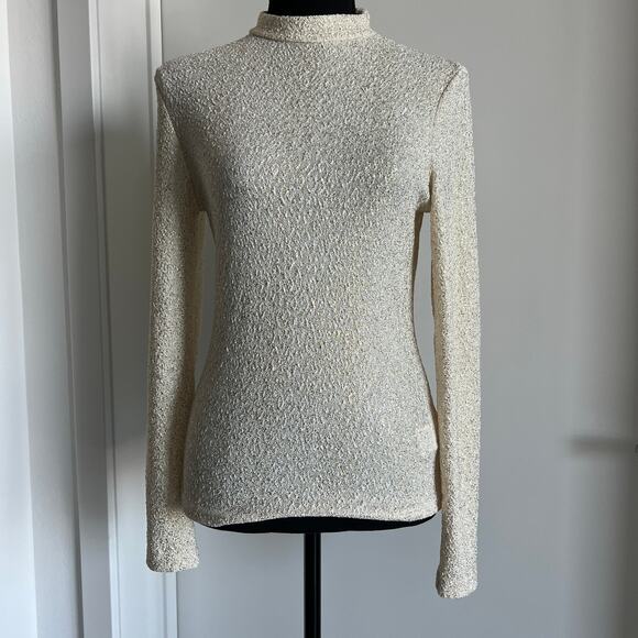 SHEIN Tops - Shein Poeselle Shirt Womens Medium White Gold Glittery Sparkly Long Sleeve